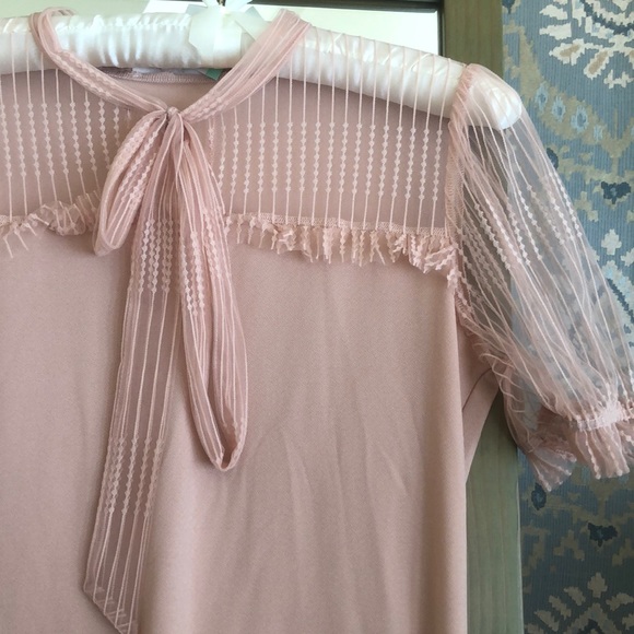 NWT pale pink sheer neck & sleeves top with ties - Picture 3 of 12